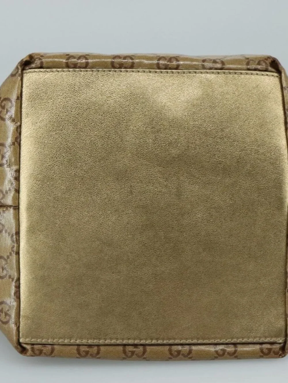 GUCCI GG Crystal Sherry Line Hand Bag Gray Gold Brown Auth mr876